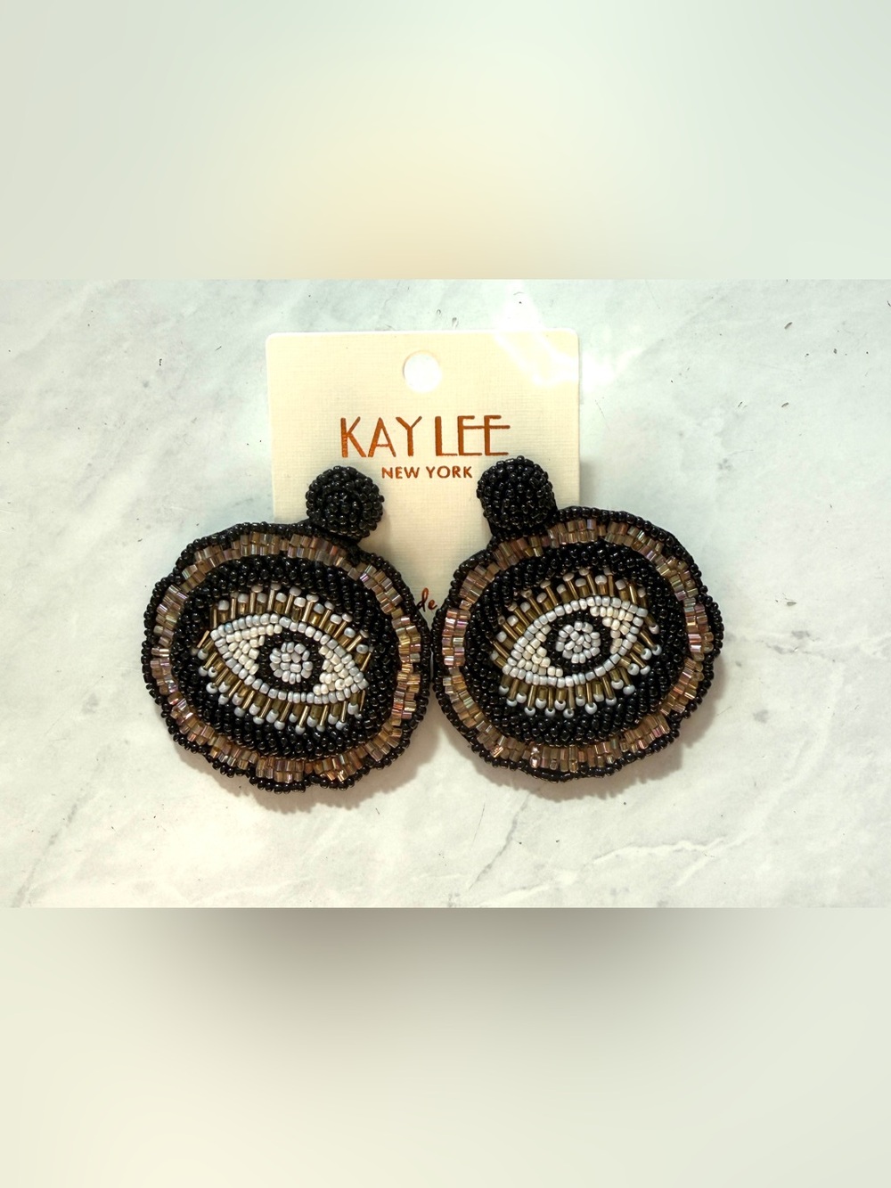 Kay Lee New York Boho Beaded Evil Eye Statement Earrings NWT
